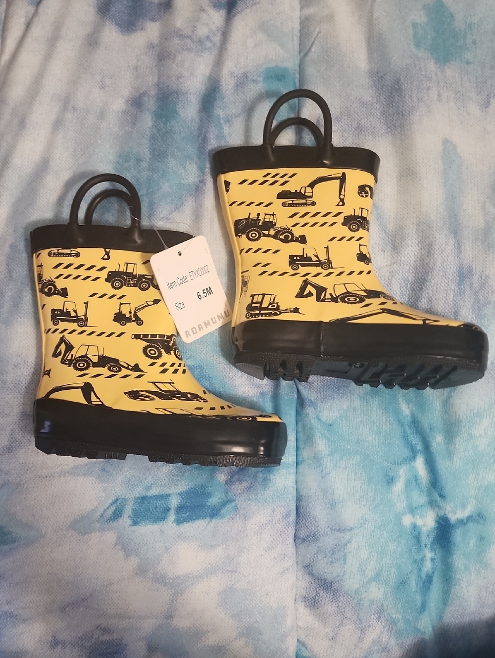 Yellow and Black Construction Print Kids Rain Boots